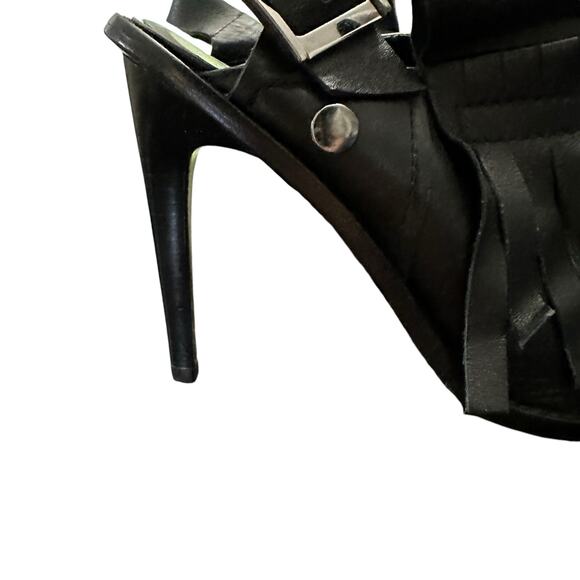 Tibi York Black Leather Fringed Slingback Stiletto Booties Heels Size 7.5 - Picture 3 of 7